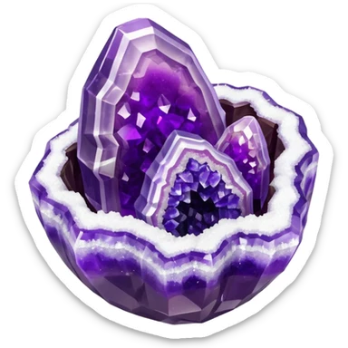 3D render of Rock Candy Geode, made entirely of dessert materials, glistening sugar crystal texture, jagged translucent purple sugar crystals, delicious confectionery aesthetic, Apple emoji style, isolated on white background --v 6.0. sticker