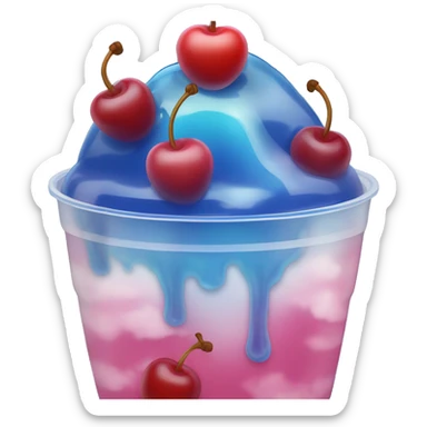 Blue sky jelly with a cherry on top and clouds in a class cup sticker