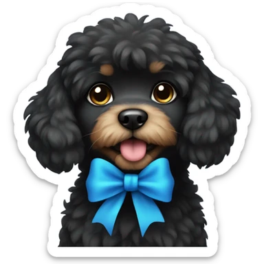 small black fluffy dog with blue bow  sticker