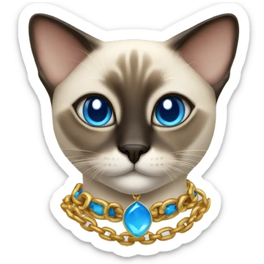 Siamese cat with blue eyes wearing a gold chain sticker