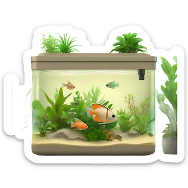 Rectangular fush tank, beige lid and wedges with plants and Tetraglow fish sticker