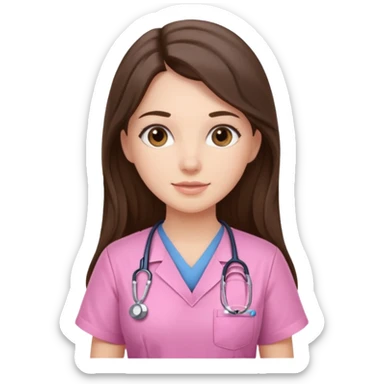 pretty brunette nurse with long hair in pink scrubs sticker