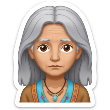 Gray haired female hippie depressed sticker