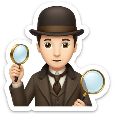 Sherlock Holmes in a bowler hat and with a magnifying glass sticker
