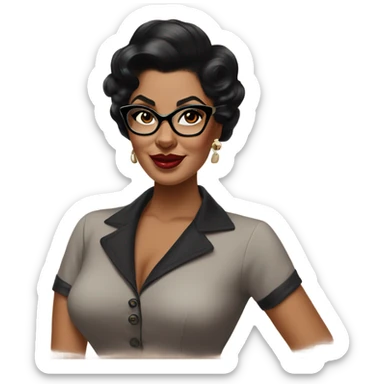 pin-up brown woman with black hair wearing 50s cat eye glasses  sticker