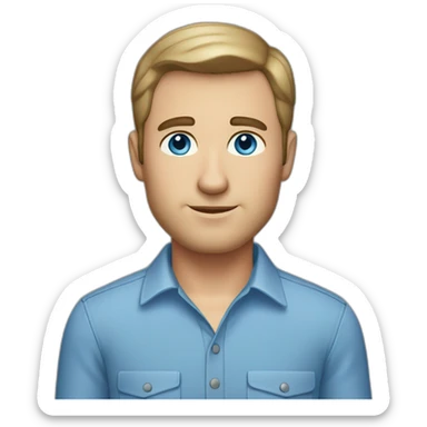 caucasian man, short dark thinning hair, blue eyes, blue collar shirt sticker