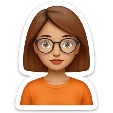 hispanic woman with round glasses and orange blouse with color sticker