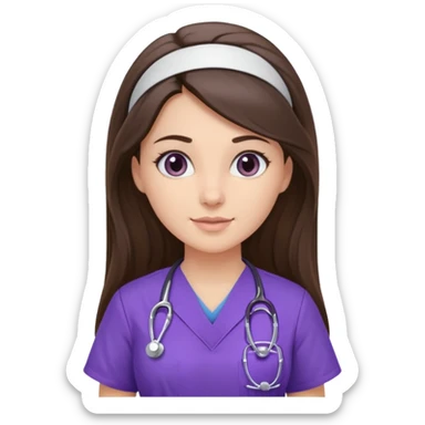 pretty brunette nurse with long hair in purple scrubs sticker