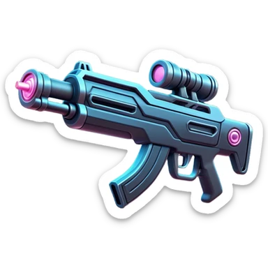Clash of Clans aesthetic: Cinematic Playful Laser Rifle Emoji, rendered in a 3D vector-style similar to standard emojis with minimal shading and bold, simplified shapes. A compact, sleek energy weapon with futuristic contours and a glowing barrel, softly glowing with a sci-fi battle charm. Simplified yet unmistakably iconic, highly detailed and consistent, glowing with a soft pulsating radiance and high shine. Stylized with a touch of cosmic engineering and a soft glowing outline, capturing the essence of a cutting-edge energy armament with a playful, dynamic aura! sticker