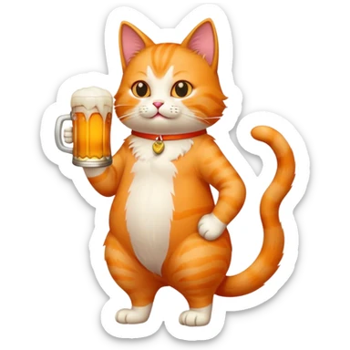 cat standing up holding a beer sticker