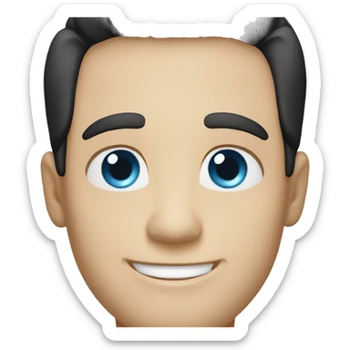 Man, blue eyes, straight black hair, bright blue eyes, white skin, caucasian, smiling, happy sticker