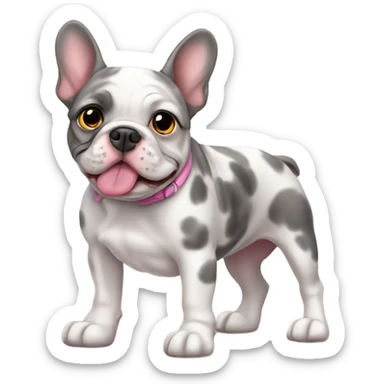 a french merle bulldog wearing a pink dog sticker
