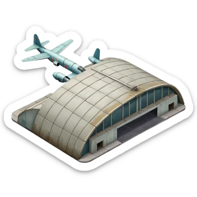 USSR military airplane rounded roof hangar isometry view sticker