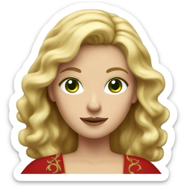 woman with wavy blonde hair, green eyes and red medieval dress  sticker