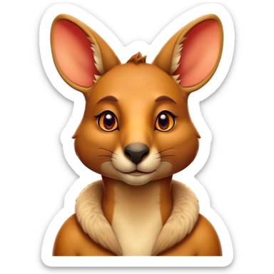 Cinematic Noble Kangaroo Portrait Emoji, Poised and regal, with a powerful, muscular build and a sleek, well-groomed fur of warm red-orange hues, deep-set soulful amber eyes and a strong tail, Simplified yet sharp and sophisticated features, highly detailed, glowing with a warm, dignified glow, high shine, intelligent and athletic, stylized with an air of outback majesty, focused and attentive, soft glowing outline, capturing the essence of a watchful and confident marsupial, so majestic it feels as though it could bound out of the screen with effortless authority! sticker