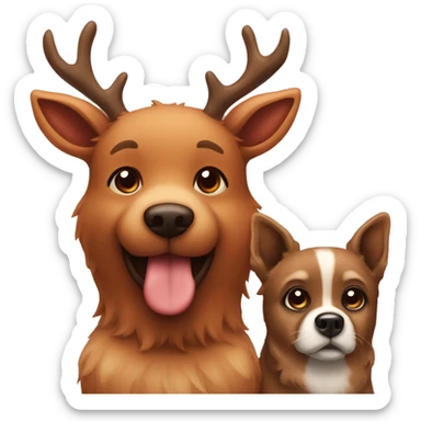 Cute Rudolph the deer and a brown furry dog sticker