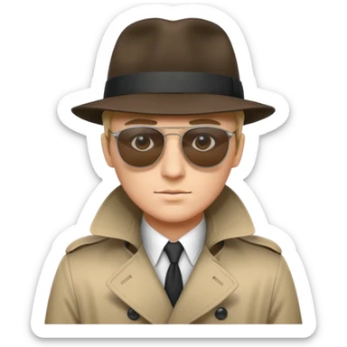 spy wearing sunglasses, a fedora and trench coat sticker