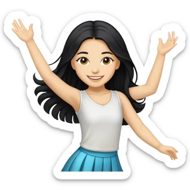 Smiling girl with long black hair with blonde highlights hair dancing sticker