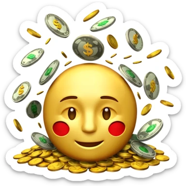 3D glossy money emoji, cracked head, coins and bills burst upward, perfect loop, centered, chroma green background sticker