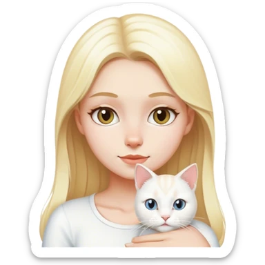 blonde girl white cat  sticker