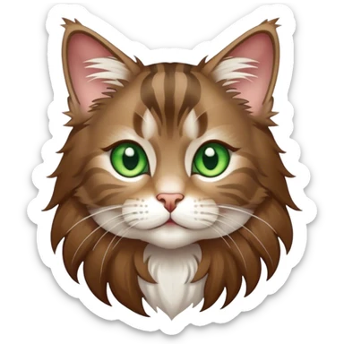 Cute chibi Maine coon kitty with brown hair with white streaks and green eyes sticker
