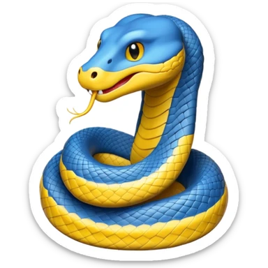Python coding language-themed emoji inspired by the official Python logo, featuring blue and yellow colors, simple and friendly design sticker