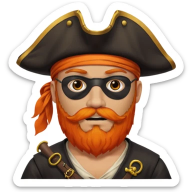 Pirata con un parche que le cubra un ojo de color negro y con barba anaranjado sticker