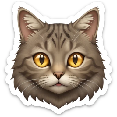 cinematic-[grey brown tabby cat]-realistic-emoji,-head-tilted-dramatically,-scruffy-[grey]-fur,-simplified-yet-realistic-focused-features,-highly-detailed,-glowing-with-an-almost-sarcastic-glow sticker