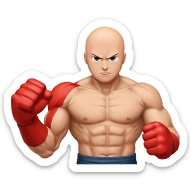 Angry Saitama with his red giant hand punching sticker