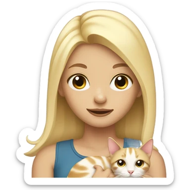 Girl with blonde hair holding a cat sticker