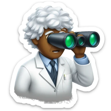 Mad scientist looking through binoculars sticker