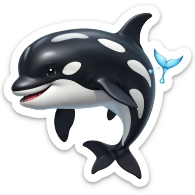 3d Cartoon orca with a tick to show when something has been completed sticker