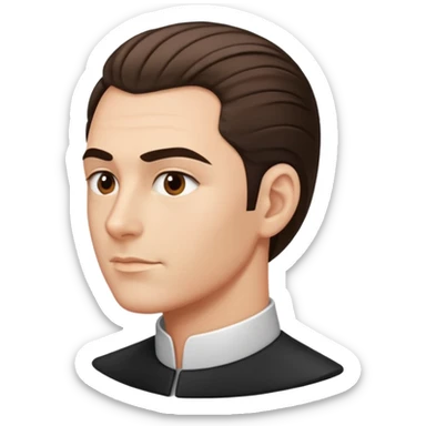 sharp chin lines, hair slicked to the side, sticker