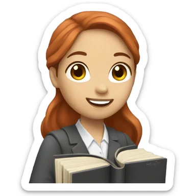 asian female teacher redhead hair holding books sticker