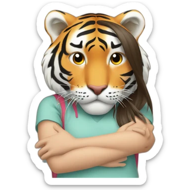 Tiger in arm of Japanese  girl  sticker