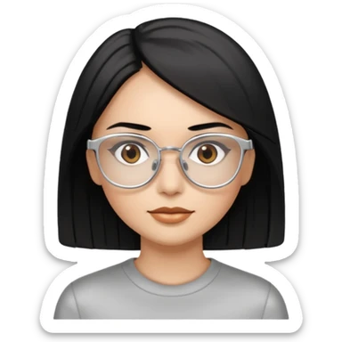 Cabelo preto liso olhos castanho cor da pele prata óculos mulher sticker