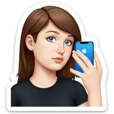 female, wearing black tshirt sticker