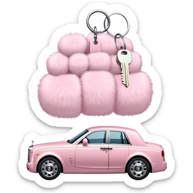 Powder pink fur key holder with rolls Royce car keys sticker