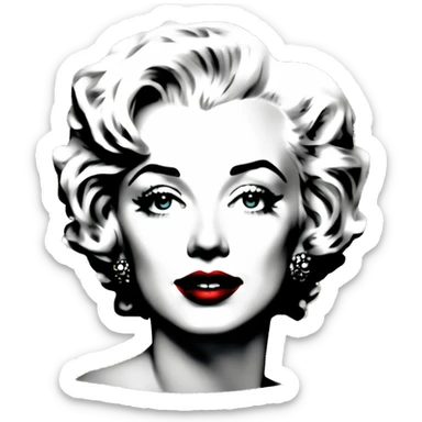 Black and white halftone collage of a face Marilyn  red lips sticker