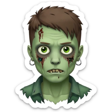 Masculine Zombie with lil bit curly medium brown hair in wolf cut hair style and bridge piercing  sticker