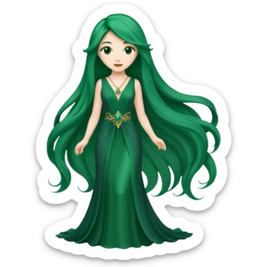 Woman with Long Emerald Hair – flowing deep-green hair, elegant look sticker