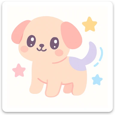 puppy wagging its tail energetically, kawaii style, big eyes sticker