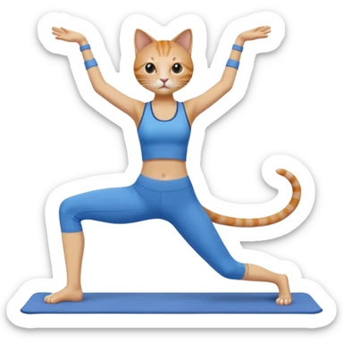 cat doing pilates wearing blue sticker