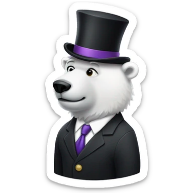 knarfy the polar bear in a black suit with a purple shirt under it. sticker
