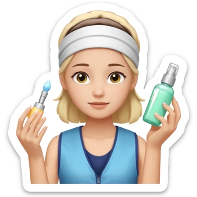 Clean girl aesthetic emoticons, apply skincare products, headband, glowing skin, vest, soft lighting
 sticker