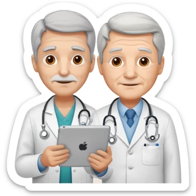 Old pharmaceutical sales rep showing his iPad to a doctor  sticker