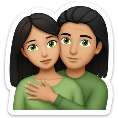 Woman  with brown eyes and black hair hugging a man with green eyes and brown hair sticker