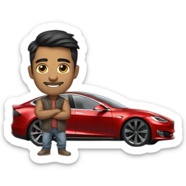 Indian tech bro with tesla sticker
