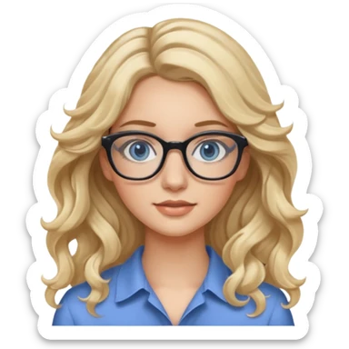 Fille 20ans qui a des cheveux long et blond et wavy avec des lunettes et des yeux bleu- gris avec du mascara sticker