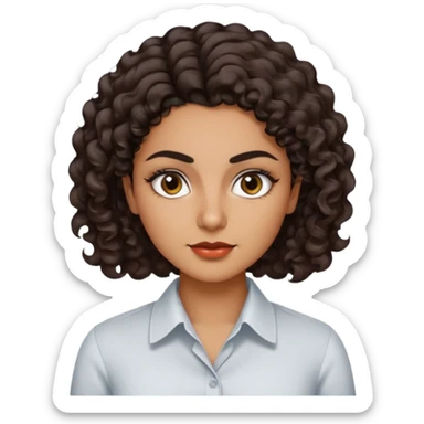 30 yr iranian woman dark brown hair curly wavy short hair, dress shirt, thick eyebrows sticker